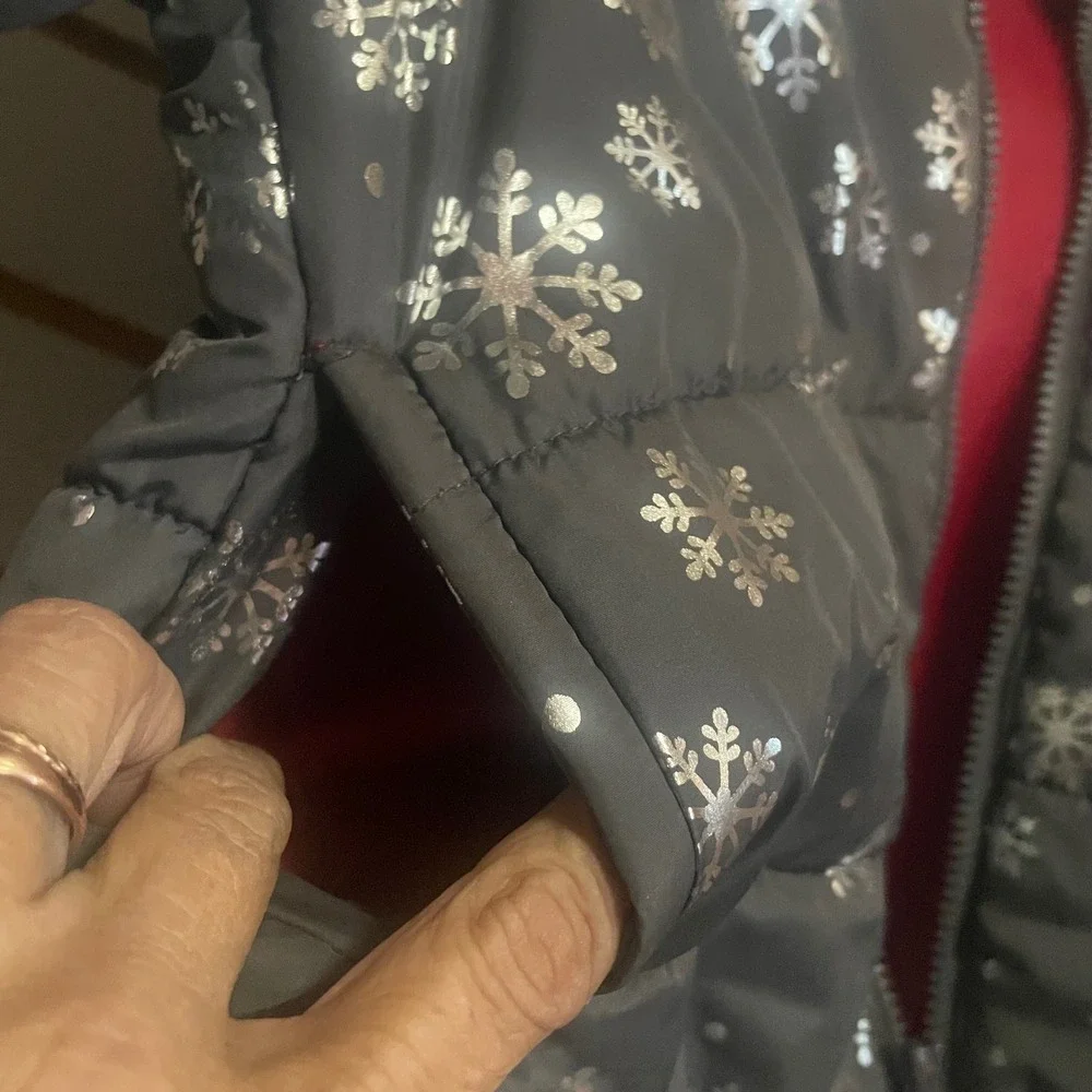 Gymboree Girls Gray Silver Metallic Snowflake Puffer‎ Jacket Hooded Size S 5-6